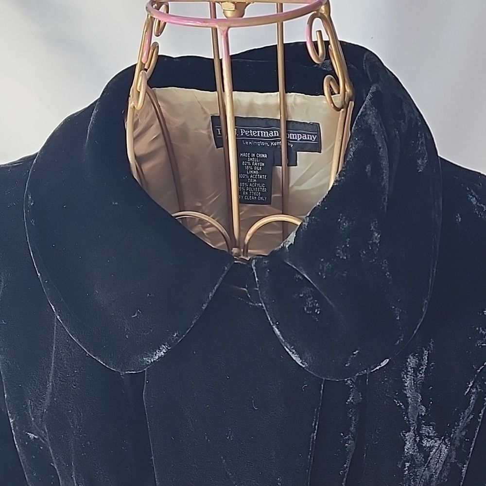 J. Peterman Black Crushed Velvet Women's Twee Cape Jacket Silk Blend
